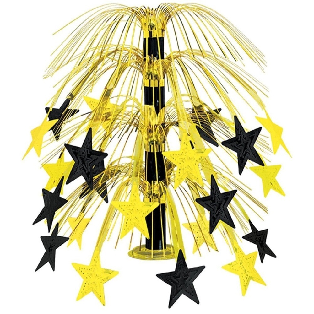 Black & Gold Star Cascade Centerpiece, 18 Inches set of 2